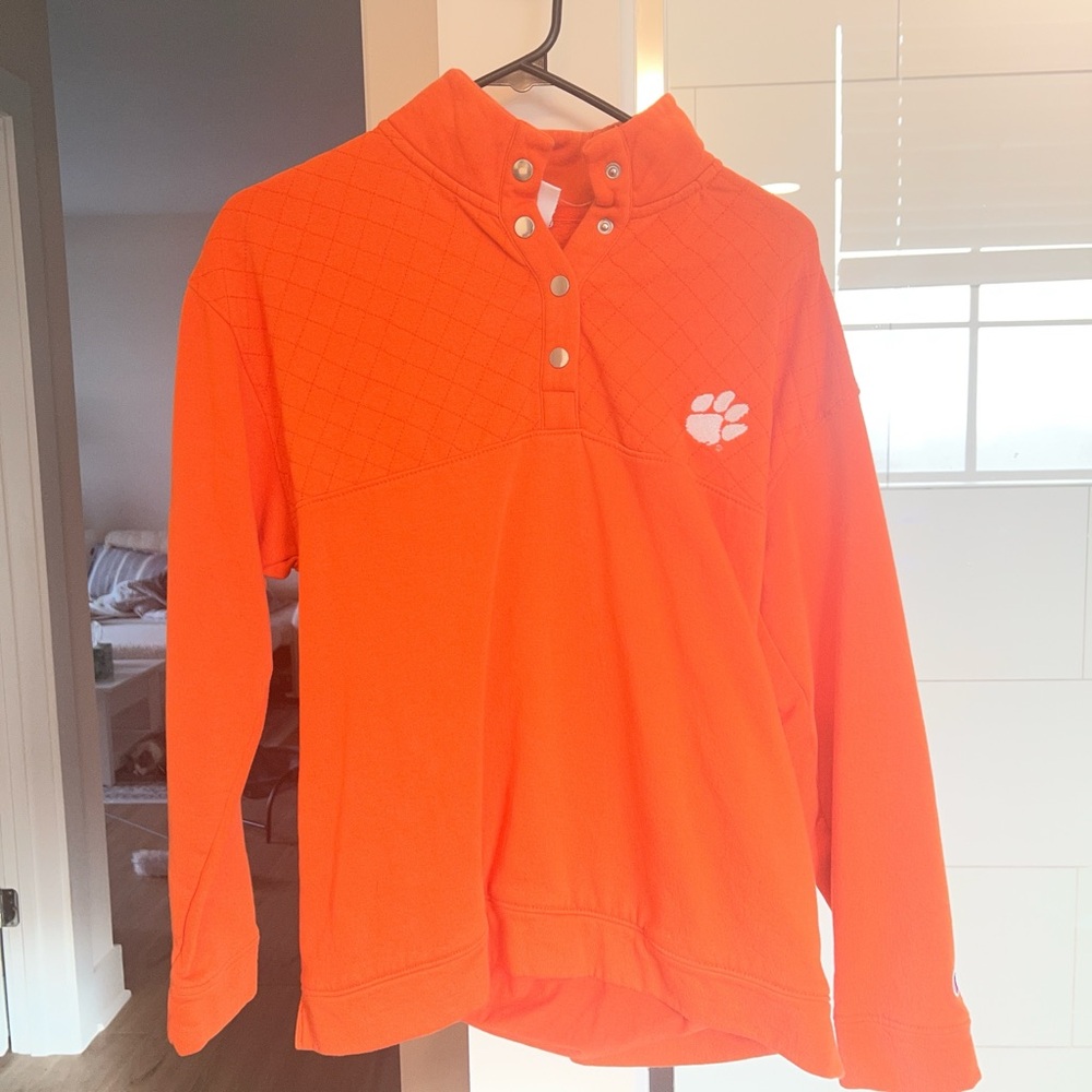 Champion Orange Women’s Sweatshirt with Clemson Logo